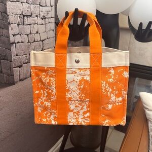 Auth Hermès Bora PM Cheval Surprise canvas orange & ivory handbag